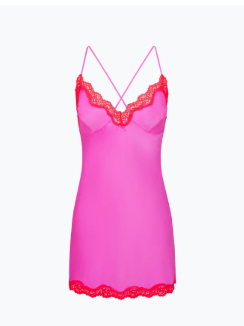 SKIMS LACE TRIMMED SILK SLIP DRESS | NEON ORCHID size XS